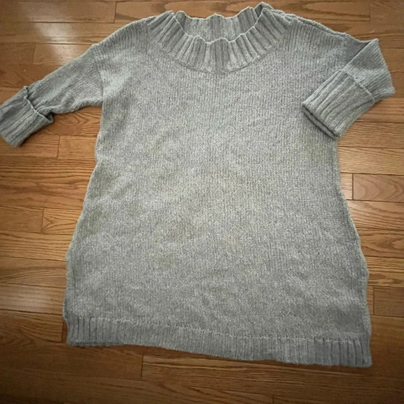 Free People Sweaters - [SP]Free People Gray Crew Neck Fold Sleeve Wool Knit Sweater